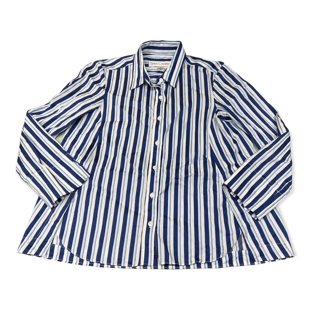 NWOT Sara Campbell Navy Blue/White Collared Striped Button Down